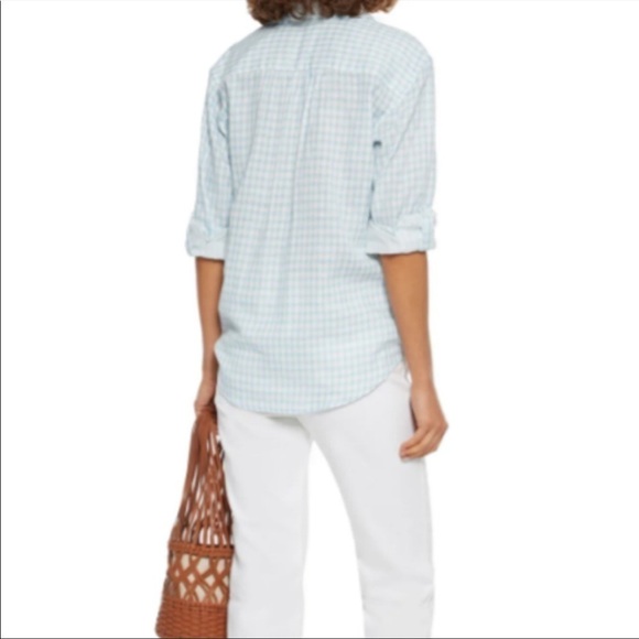 Joie NWT Lidelle Cotton Gauze Button Down Gingham Shirt Blue/White Size XXS $228 - Picture 3 of 14